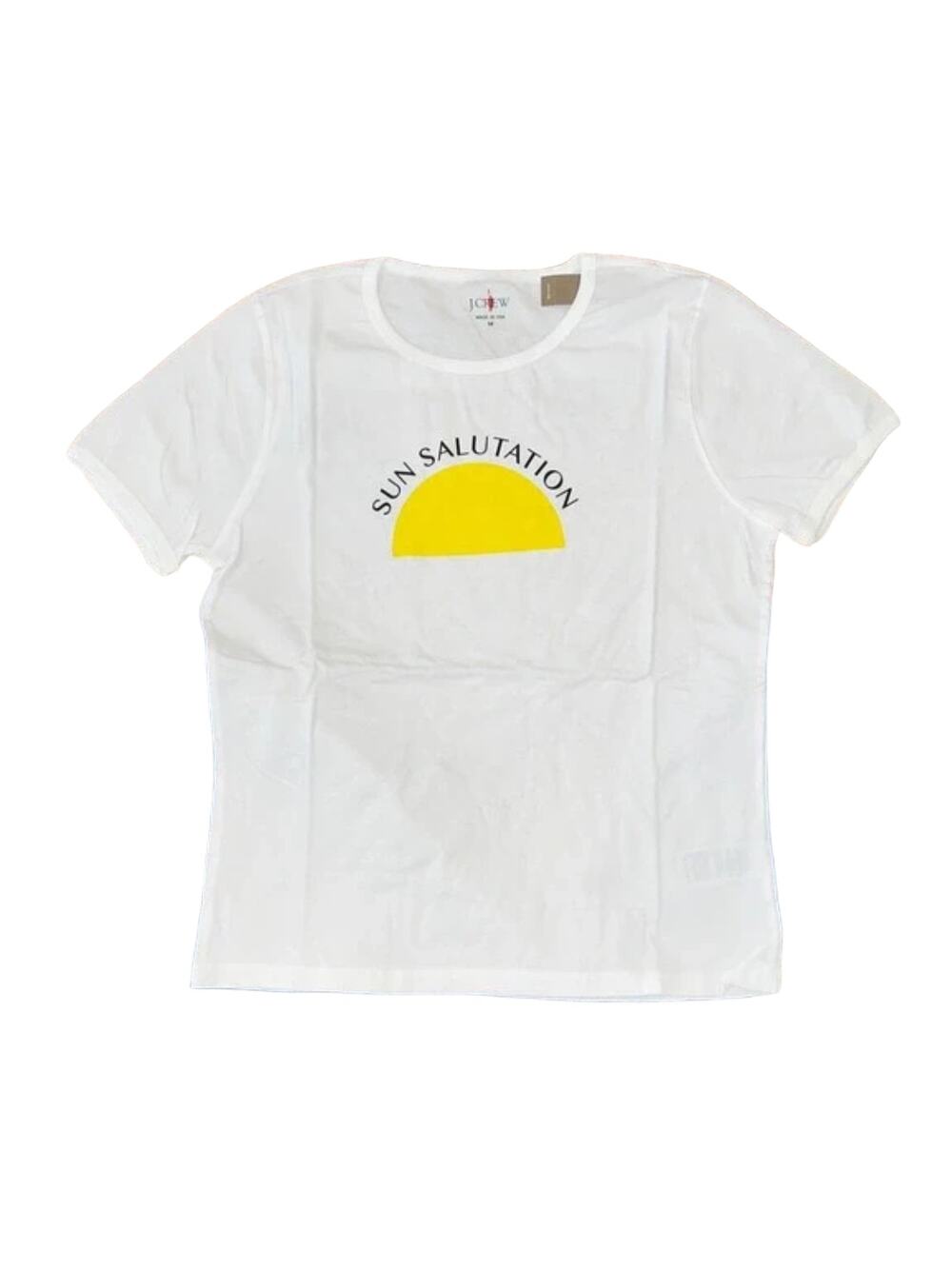 NWT J. Crew White W/Yellow "Sun Salutation" Graphic T-Shirt - SIZE MEDIUM